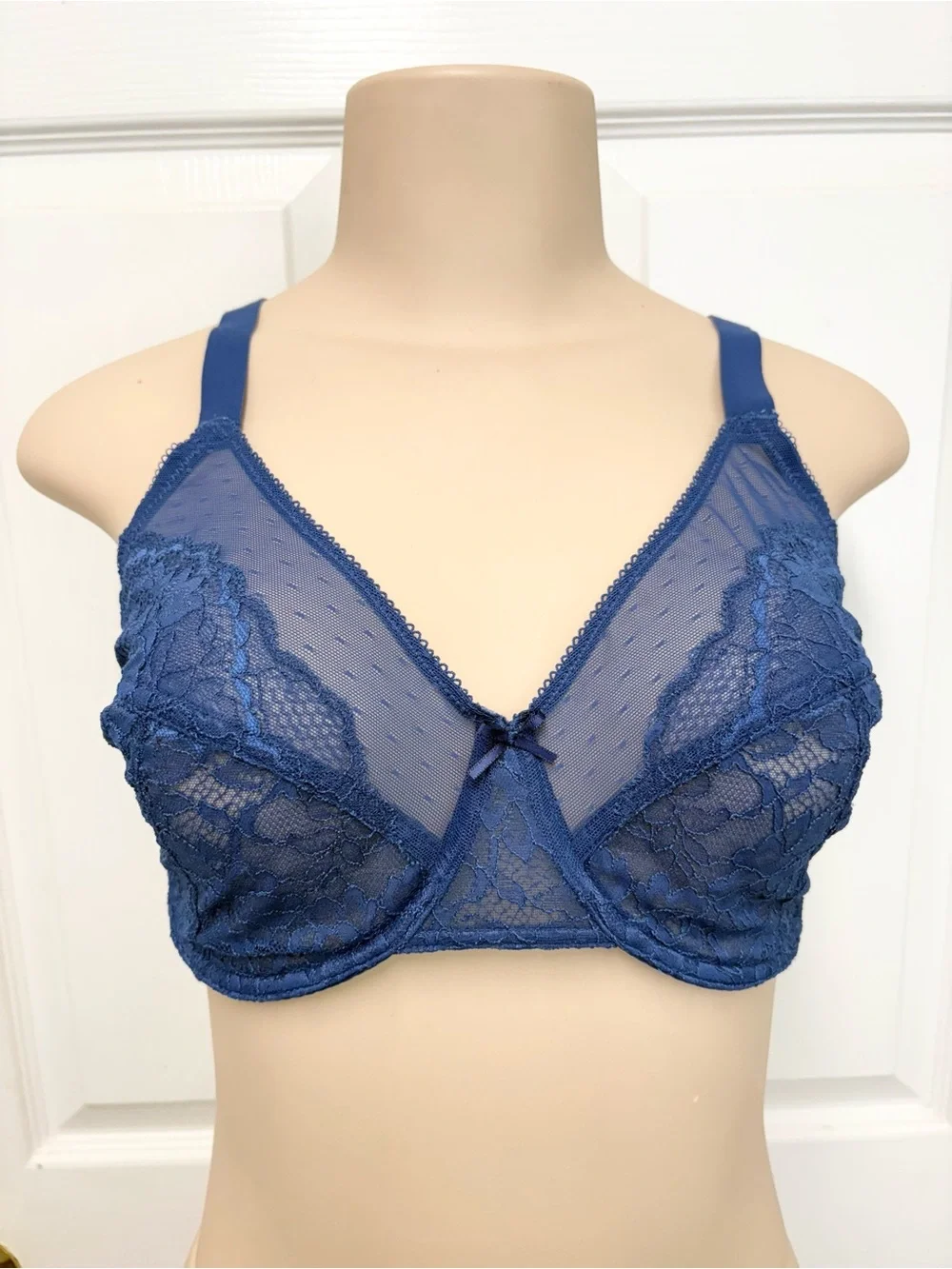 NWT HSIA 34DDD 75F Blue Floral Lace Underwire Bra Unlined Sheer Lingerie